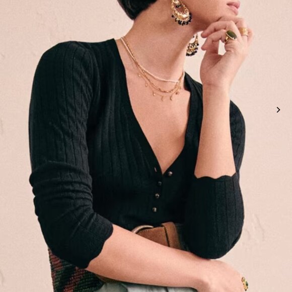 Sezane Sweaters - Sezane Black Ribbed Cardigan